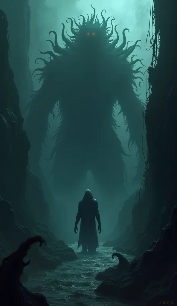 A monstrous silhouette submerged in dark waters