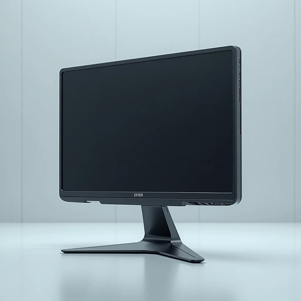 an image of a square monitor with stand on the floor , Star Wars ship style, The monitor has to be facing, and the square format, with two supports on the floor