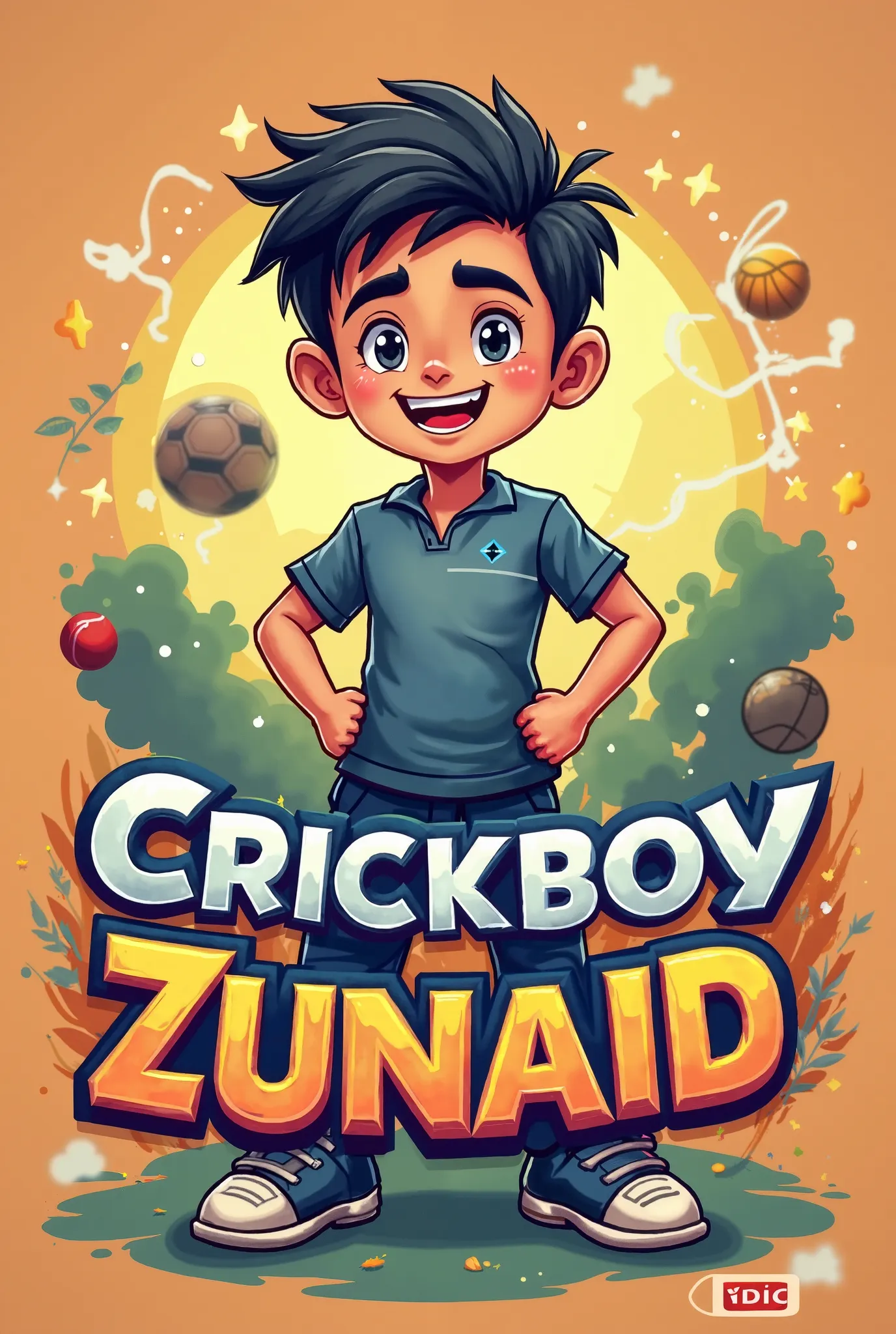 Please make a logo that a boy stand and his youtube chenna name crickboy zunaid 