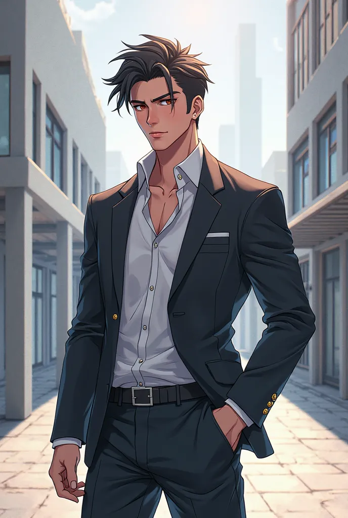 Make a full-bodied male anime character simple with modern style