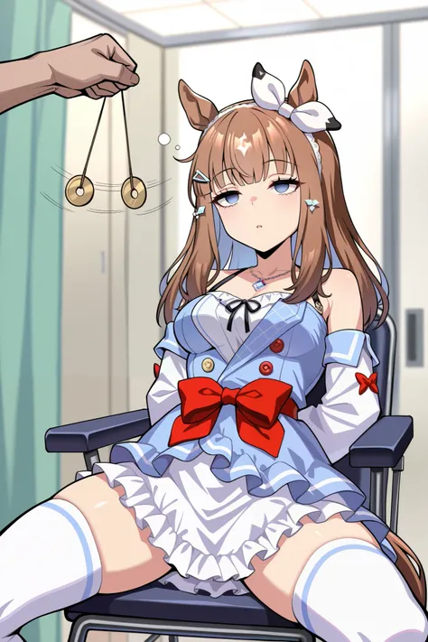 (masterpiece, ultra high definition, 16k, RAW photo, intricate), (sharp focus, crisp details), rich colors, vibrant details, noise reduction, 1girl , ((almond eye \( Uma Musume\)), (One Pendulum , Swinging pendulum, Pendulum before her eyes:1.9), Another...