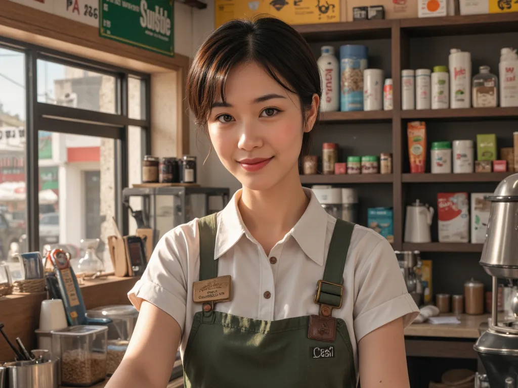 A woman who works part-time at a convenience store　short hair