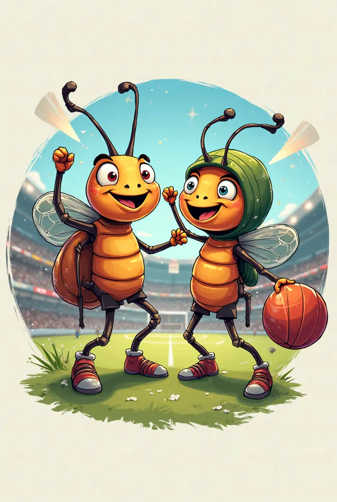 Create a logo of Bug Bony and Lany Boni doing sports