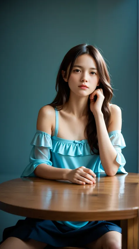 (top quality, table top:1.2, ultra high definition, realistic:1.5), RAW photo, one girl, off-the-shoulder white dress, in the dark , deep shadow, lowlight, cool tone , mesmerizing gaze , long hair, misty atmosphere, mystical atmosphere, satoru highligh...