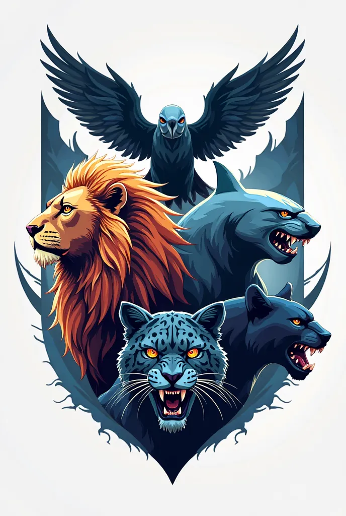 Make the logo of a company with a lion, an eagle and a shark with a leopard and a black panther 