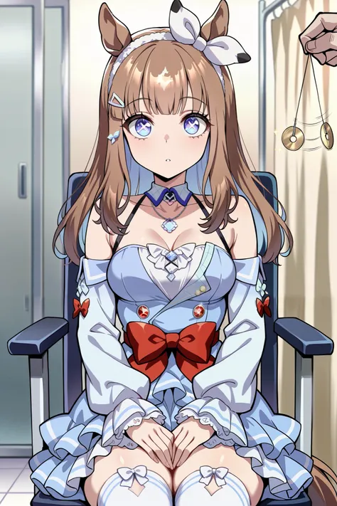 (masterpiece, ultra high definition, 16k, RAW photo, intricate), (sharp focus, crisp details), rich colors, vibrant details, noise reduction, 1girl , ((almond eye \( Uma Musume\)), (One Pendulum , Swinging pendulum, Pendulum before her eyes:1.9), Another...