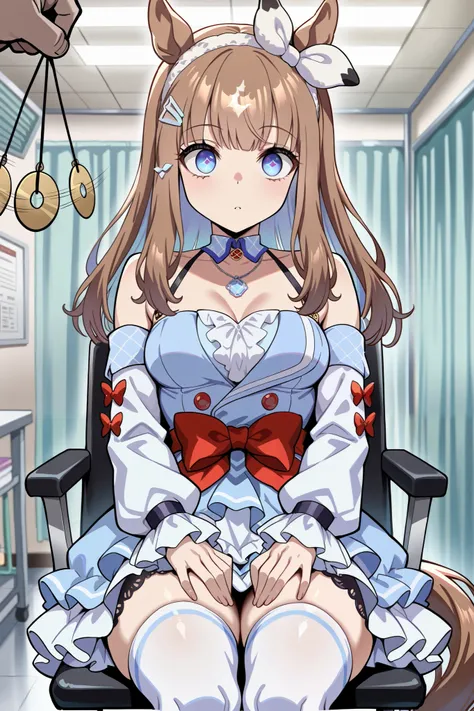(masterpiece, ultra high definition, 16k, RAW photo, intricate), (sharp focus, crisp details), rich colors, vibrant details, noise reduction, 1girl , ((almond eye \( Uma Musume\)), (One Pendulum , Swinging pendulum, Pendulum before her eyes:1.9), Another...