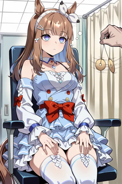 (masterpiece, ultra high definition, 16k, RAW photo, intricate), (sharp focus, crisp details), rich colors, vibrant details, noise reduction, 1girl , ((almond eye \( Uma Musume\)), (One Pendulum , Swinging pendulum, Pendulum before her eyes:1.9), Another...