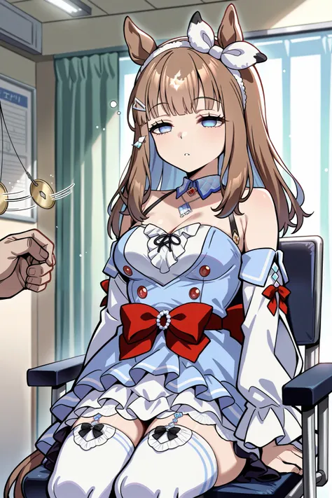 (masterpiece, ultra high definition, 16k, RAW photo, intricate), (sharp focus, crisp details), rich colors, vibrant details, noise reduction, 1girl , ((almond eye \( Uma Musume\)), (One Pendulum , Swinging pendulum, Pendulum before her eyes:1.9), Another...