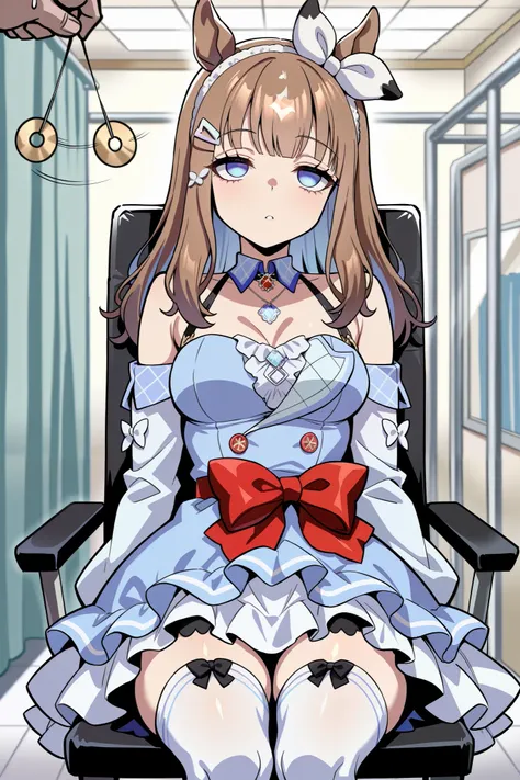 (masterpiece, ultra high definition, 16k, RAW photo, intricate), (sharp focus, crisp details), rich colors, vibrant details, noise reduction, 1girl , ((almond eye \( Uma Musume\)), (One Pendulum , Swinging pendulum, Pendulum before her eyes:1.9), Another...