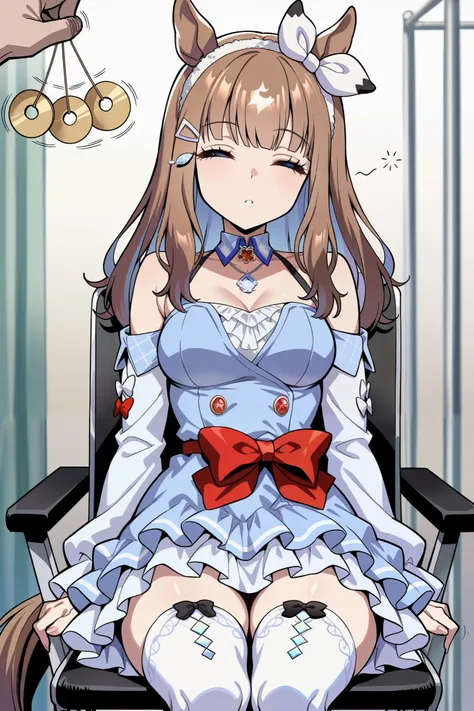 (masterpiece, ultra high definition, 16k, RAW photo, intricate), (sharp focus, crisp details), rich colors, vibrant details, noise reduction, 1girl , ((almond eye \( Uma Musume\)), (One Pendulum , Swinging pendulum, Pendulum before her eyes:1.9), Another...