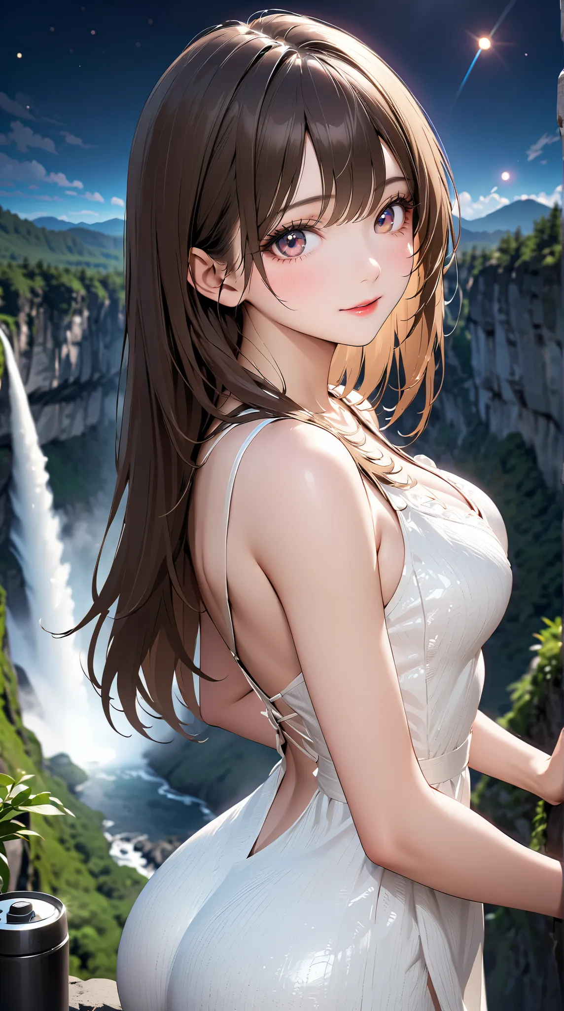  straight hair 、brown hair,((highly detailed pure white sexy dress)), Good physique , (beautiful girl: 1.3),girl around her neck,top quality,8k,Highly Detailed CG Unit Wallpaper,masterpiece:1.2,top quality, ultra high definition ,RAW photo,realistic textur...