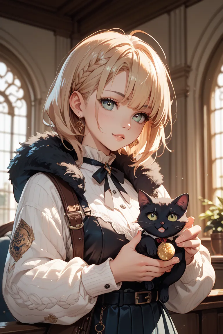 Girl holding a cool black cat   