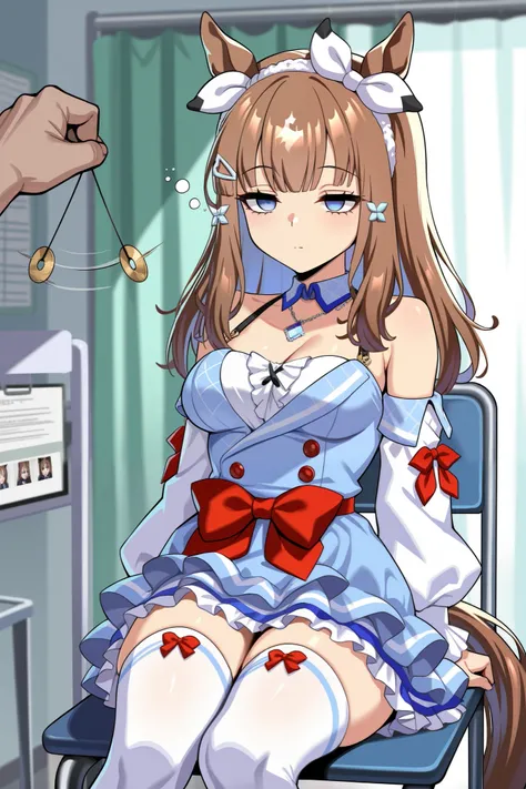 (masterpiece, ultra high definition, 16k, RAW photo, intricate), (sharp focus, crisp details), rich colors, vibrant details, noise reduction, 1girl , ((almond eye \( Uma Musume\)), (One Pendulum , Swinging pendulum, Pendulum before her eyes:1.9), Another...