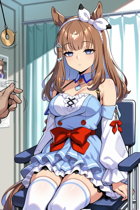 (masterpiece, ultra high definition, 16k, RAW photo, intricate), (sharp focus, crisp details), rich colors, vibrant details, noise reduction, 1girl , ((almond eye \( Uma Musume\)), (One Pendulum , Swinging pendulum, Pendulum before her eyes:1.9), Another...