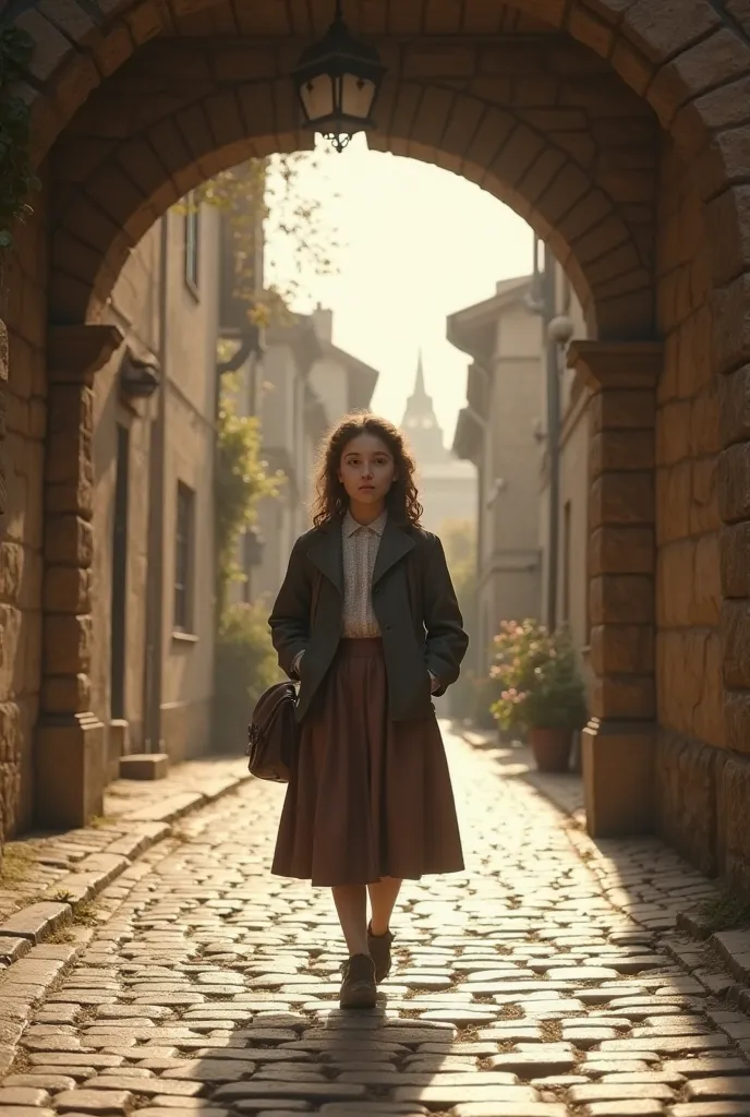 Photo of elementary school student Marie Curie walking under the road