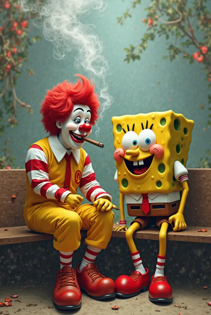 Ronald MC Donald's smoking cigars with SpongeBob