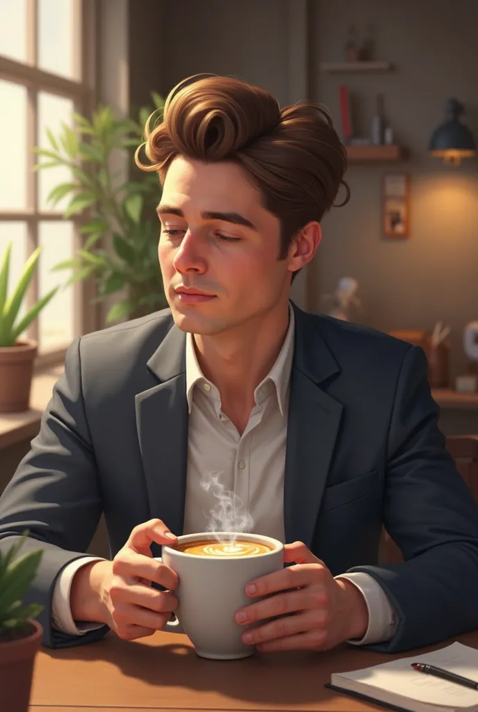 A person drinks coffee