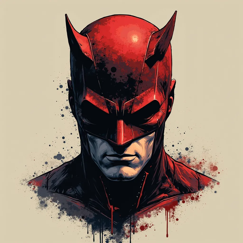 Daredevil Mask, comic style illustration, style fatalism,  Minimalist style 