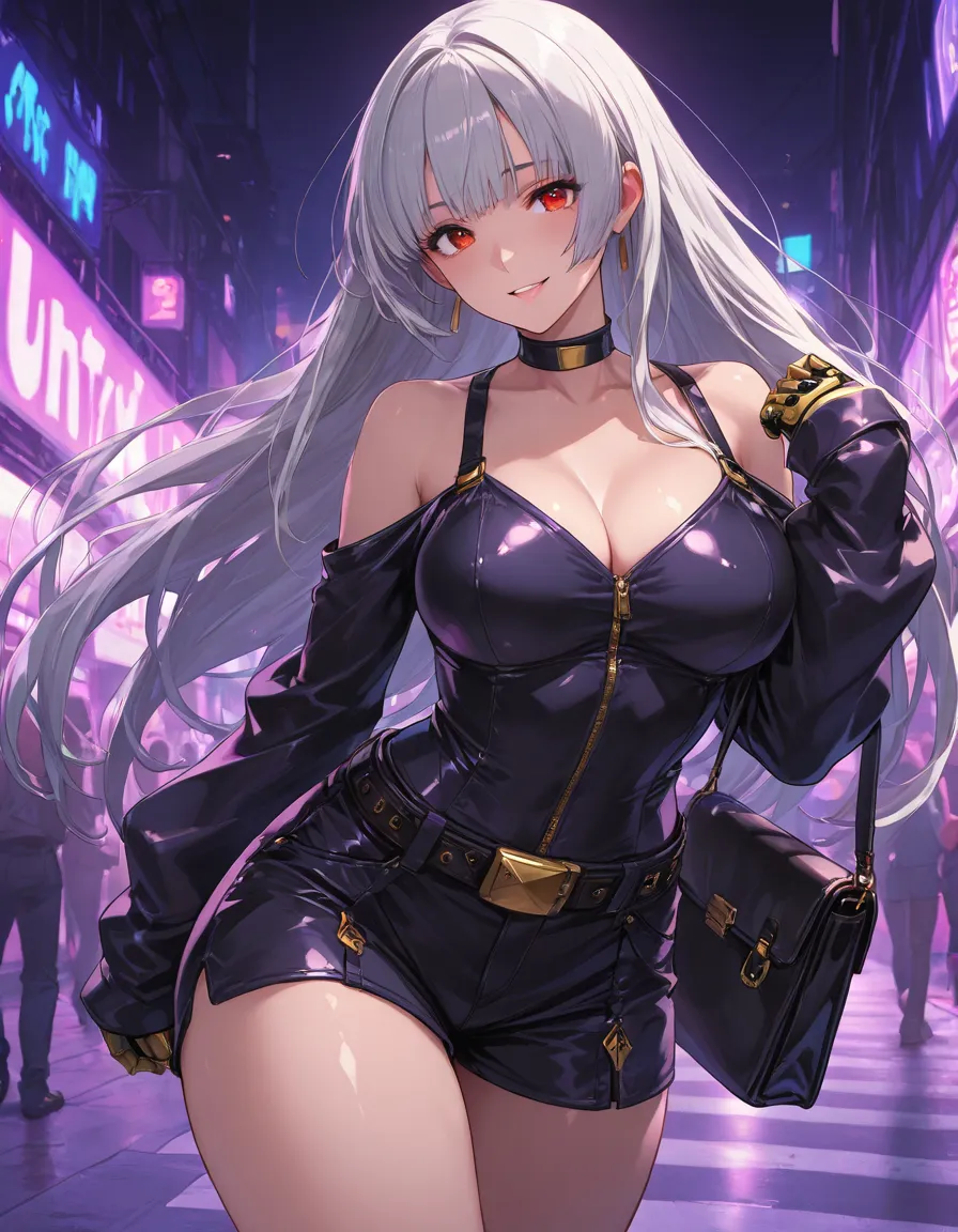 (​masterpiece, top-quality, hight resolution, Unity 8k, extremely details CG:1,Best Picture), 1girl, Kula Diamond (The King of Fighters), Prostitutes, touts, nightlife, Sexual atmosphere, moistened eyes, whore smile, Attractive skin, street whore, small ba...