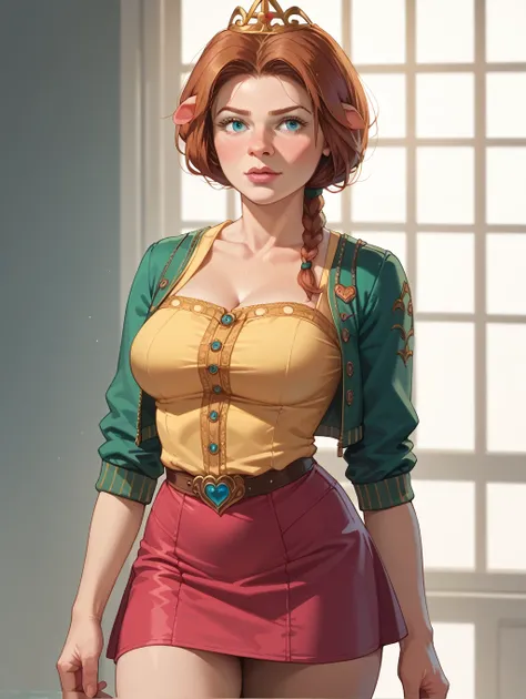 princess fiona.  jacket , blouse, brazier, stupid, mini skirt, busty 