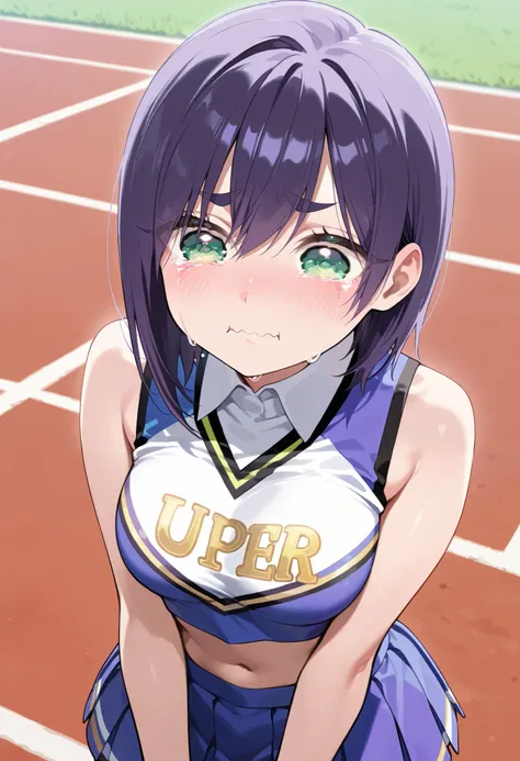 masterpiece, best quality, amazing quality, very aesthetic, absurdres,
EBKurumi, 1girl, solo, short hair, purple hair, thick eyebrows, green eyes, medium breasts,(aged up:1.2),
cheerleader outfit, ultra-short pleated skirt, crop top,crying aqua, crying aqu...