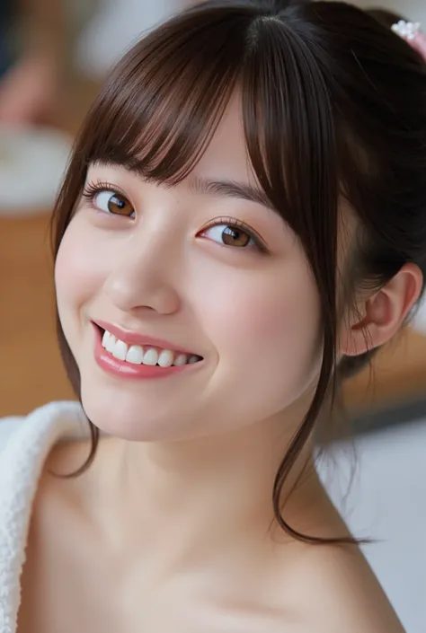 Hashimoto Kanna, bangs, smile, Young and cute Japanese faces , official art, High Definition CG Unity 8k Wallpaper, Ultra High Definition , very detailed, Half photo , film grain , Lens Flare Glow , top quality ,8k, viewer , (( Masterpiece)), (( ...