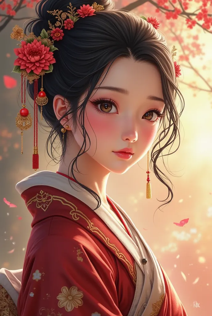 beautiful Tibetan woman's traditional Japanese costume、 Beautiful digital art work, beautiful digital illustration,  Beautiful Digital Paint , beautiful digital painting,  Smooth Anime CG Art,  Beautiful digital art , Amazing digital art and amazing detail...