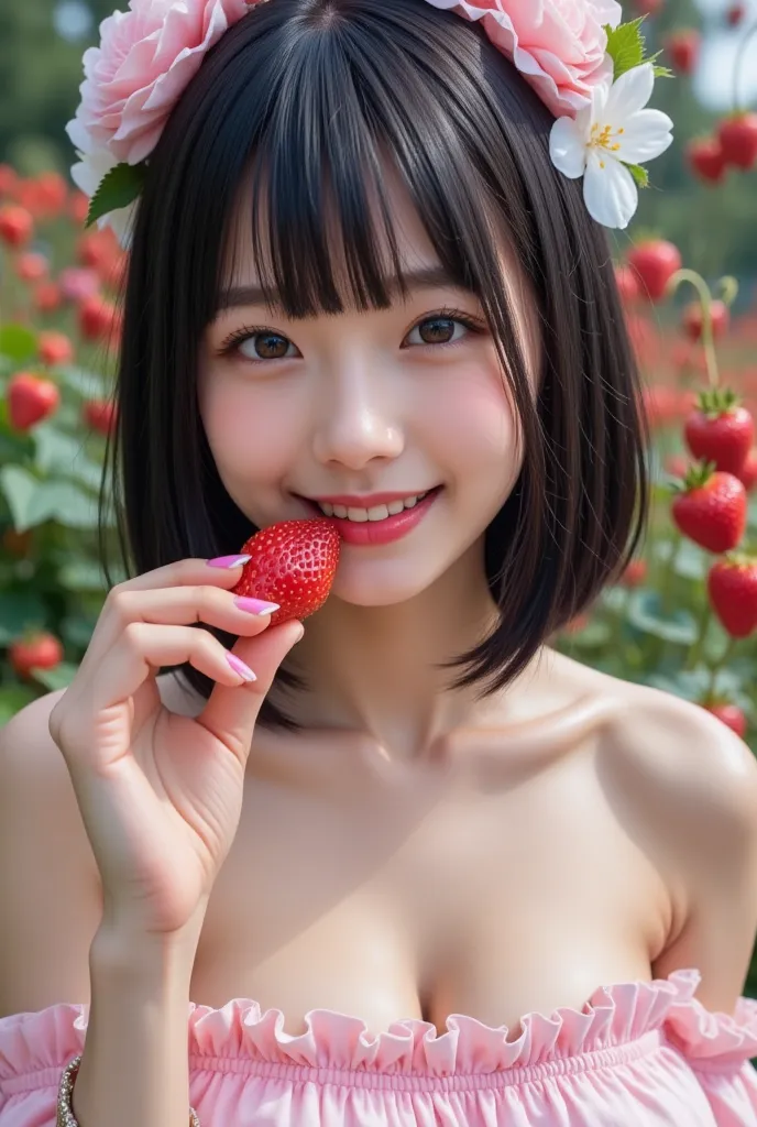 (extremely detailed, score_9, score_8_up, score_7_up, highest quality, ultra high quality, highest resolution, sharp focus, 8K UHD), Fantastic and realistic portrait of a petite very young Japanese woman, ((Bust up))), Happy smiling face, Detailed facial d...