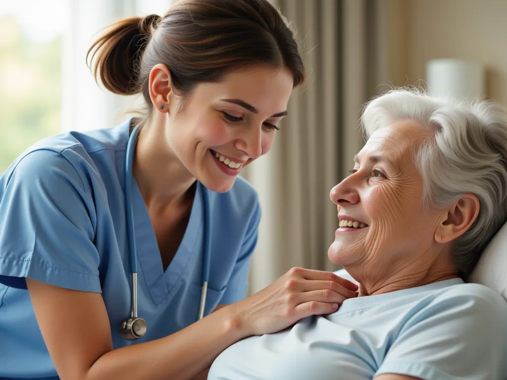 smiling nurse caring old women