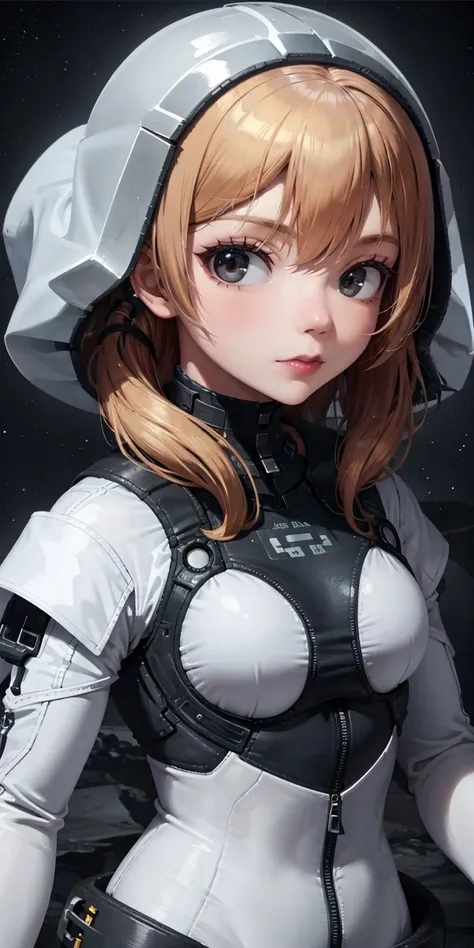 photo of a ginger woman, in space, futuristic space suit, (freckles:0.8) cute face, sci-fi, dystopian, detailed eyes, blue eyes