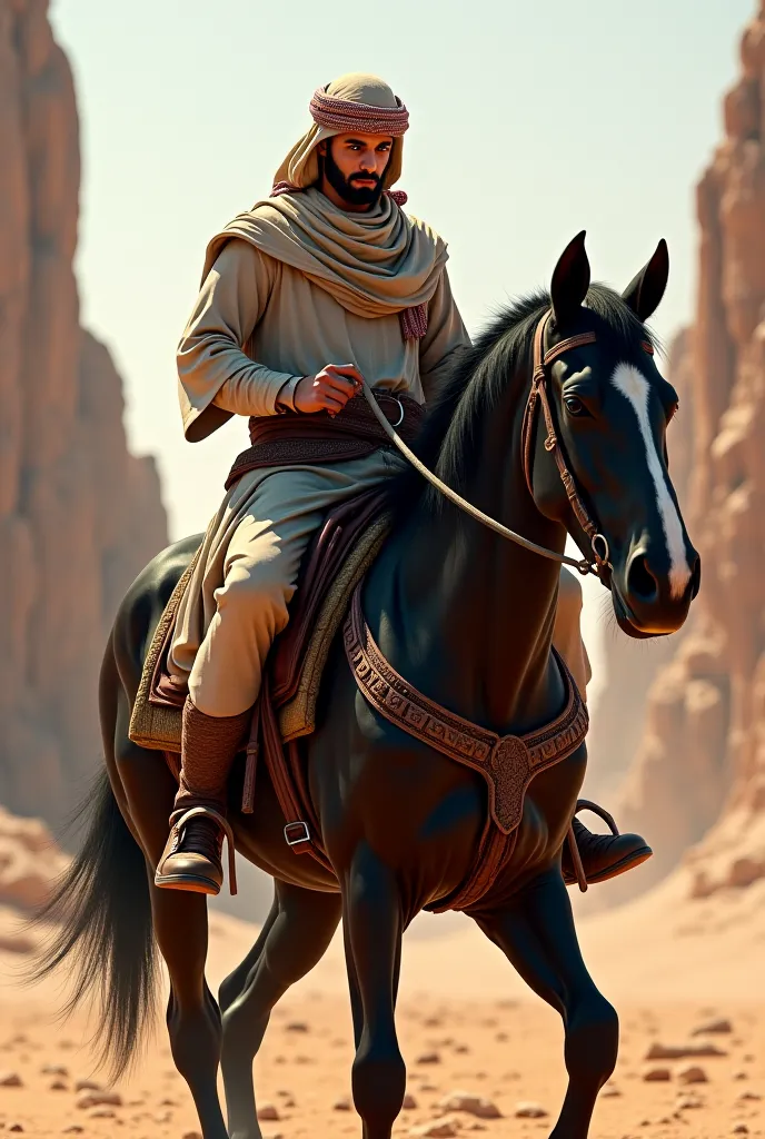 An Arab fighter on a dark horse 