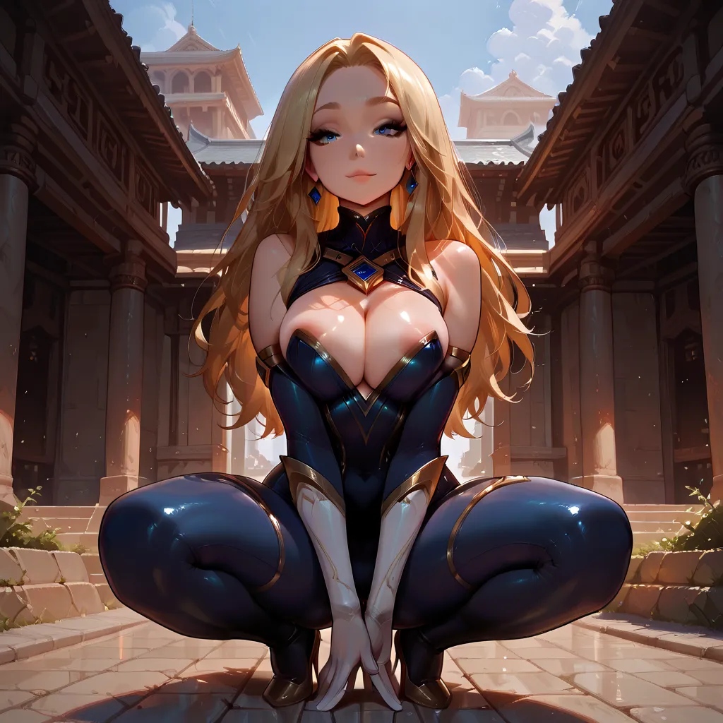 masterpiece, best quality, amazing quality, intricate details, ultra-detailed, 8k uhd 8K, full-body image of 1girl, Lux from League of Legends, 18s, solo, ((Ancient Temples, exterior, places for meditation and spiritual practices)), curvy body, beautiful b...