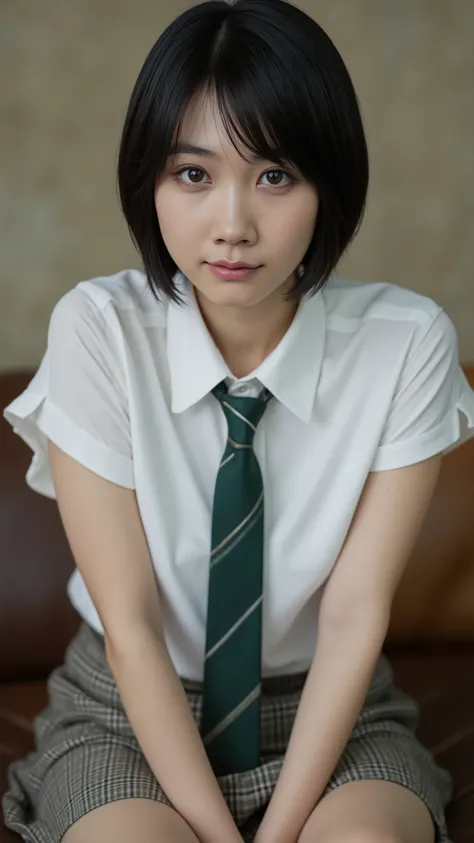 A high resolution photograph of a Japanese young actress, (realistic, photo-realistic:1.37), (masterpiece,highest quality:1.2), RAW Photo, 8k, cinematic lighting, portrait, solo, 1girl, slender body, small breasts, dark hair, (short hair, bangs), 
detailed...