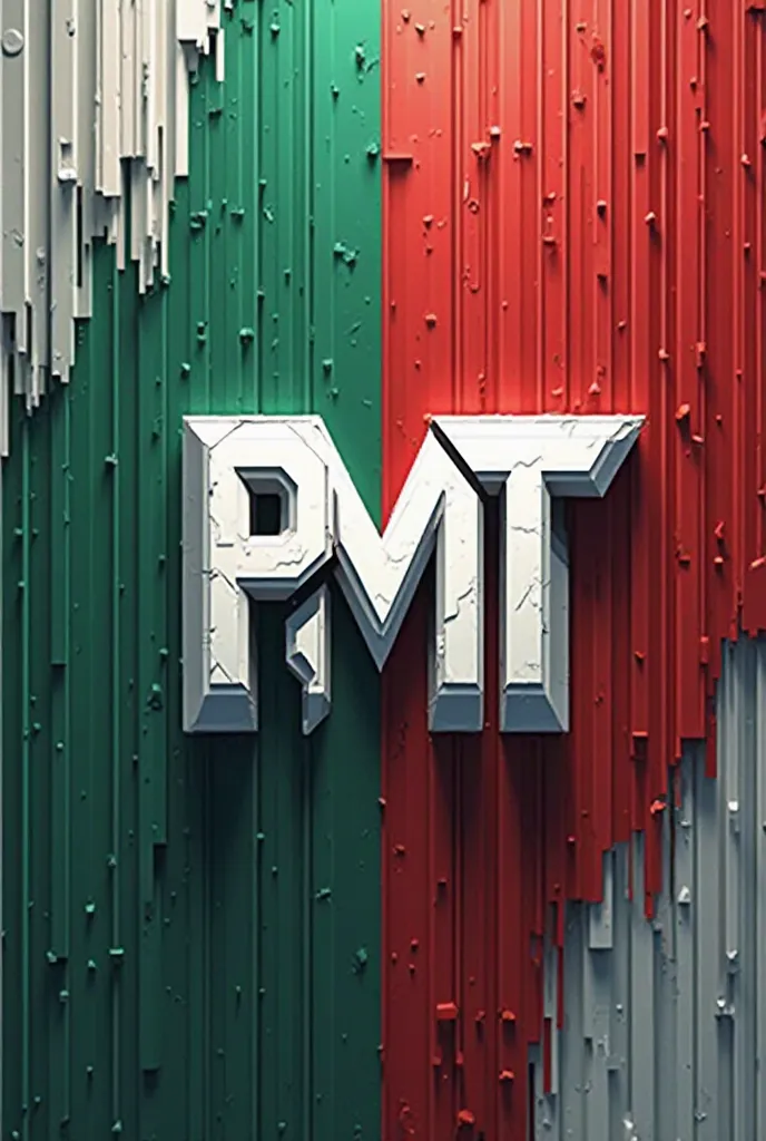 Abstract geometric modern logo with the letters PMRT and Mexican flag background 