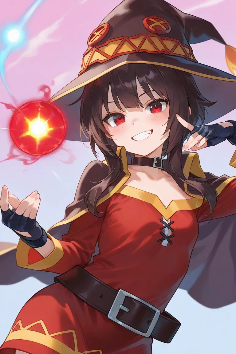 Megumin, cute, beatiful, cool pose, grin