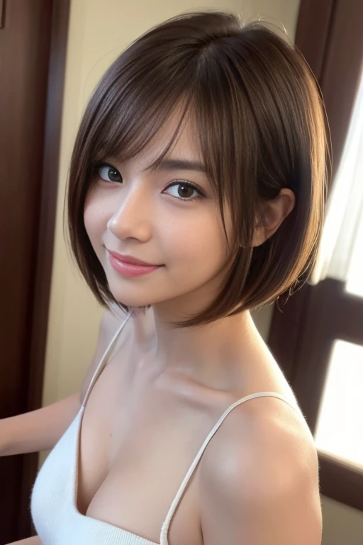 ((top quality、best image quality、 ultra - high resolution 、Ultra-high definition drawing、solo、Look closely at the camera))、1 girl、 realistic、depth of field、natural soft light、Sexy, Slim body, adult woman, Age 30, beautiful and detailed eyes, short bob hair...