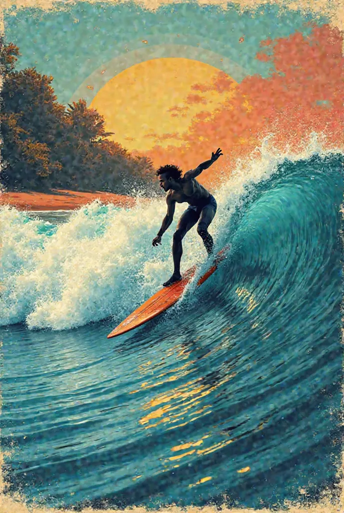 Vintage multicolor surfing poster