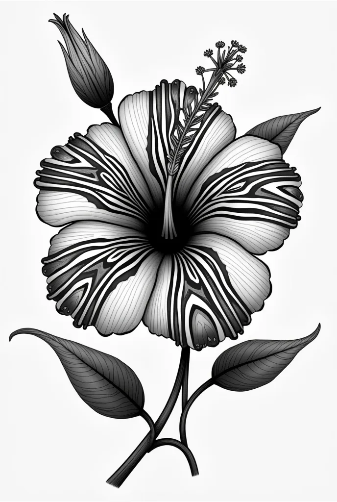 Māori design on the hibiscus flower petals, do not include the stem. Make sure it is cultural, color should be black and white 