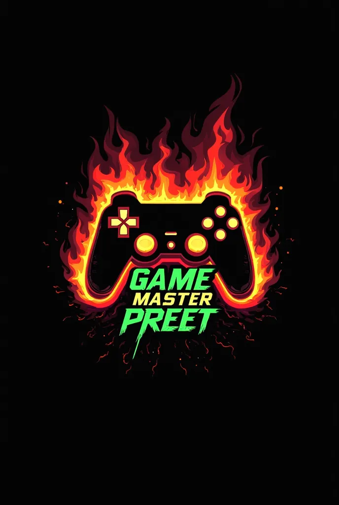 This is a gaming logo that features the name " Game master preet " in a futuristic font red and green color. and fire Anime avtar, The logo also has a stylized controller icon and fire in the background. The logo is designed to be attractive and eye-catchi...