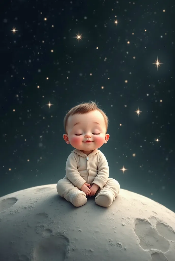 Drawing Baby sitting on the moon with stars around
