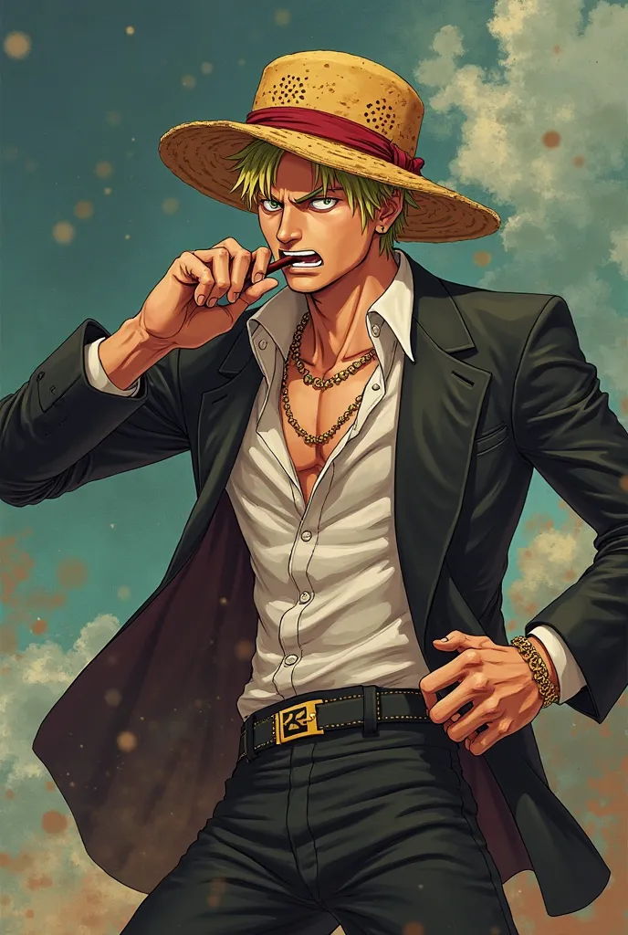 Zoro from one one piece eating Sanji from one piece out while sanjis cock is leaking cum