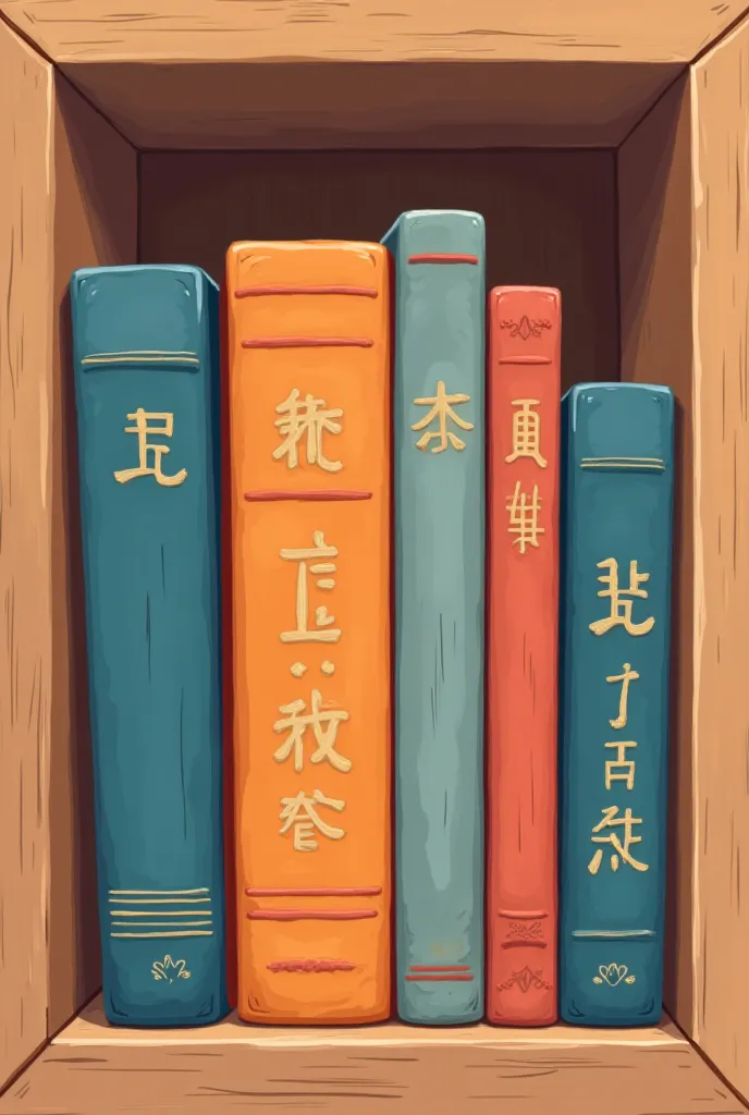 **background**：  
   on a bookshelf - The center of the screen is a simple line bookshelf，There are only a few books on the bookshelf。  

2. **Subject **：  
   - Place three books，The spine reads：  
     - 「accompany」  
     - 「growing up」  
     - 「recall...