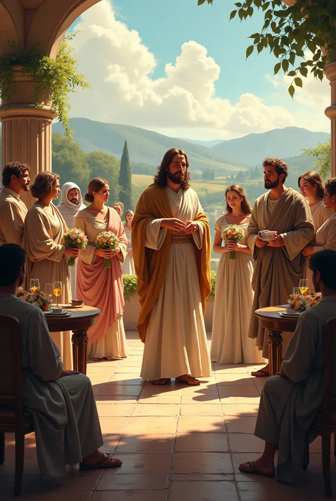 Jesus engaged at the wedding 