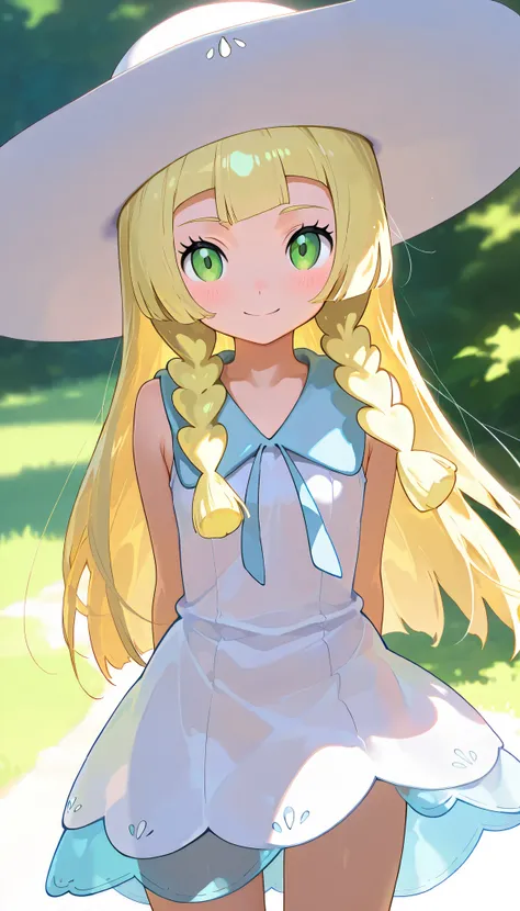 high resolution picture, masterpiece, best quality, amazing quality, solo, 1girl,lillie,smile,flat chest,hat