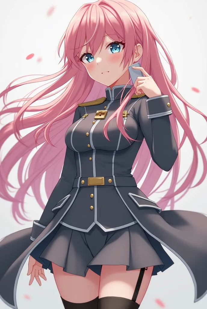 ( 8,000, best quality,  masterpiece:1.2), super detailed,  masterpiece, realistic lighting, masterpiece, best quality,  masterpiece, official art，hand details， Leg Details ，Long pink hair that flutters with the wind，silver card， silver earring ，cold, icy b...