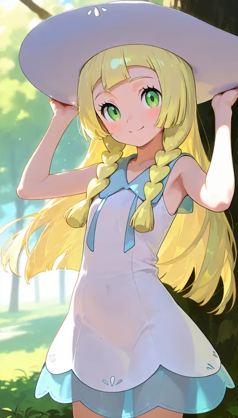 high resolution picture, masterpiece, best quality, amazing quality, solo, 1girl,lillie,smile,flat chest,hat