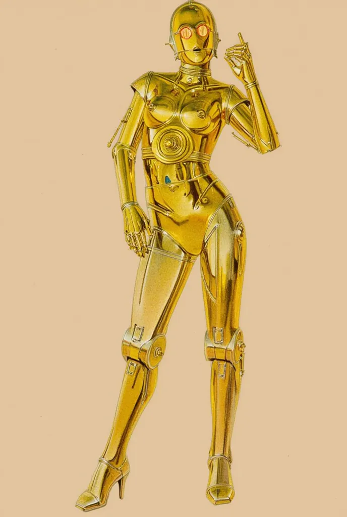 Sexy golden chrome c3po robot woman