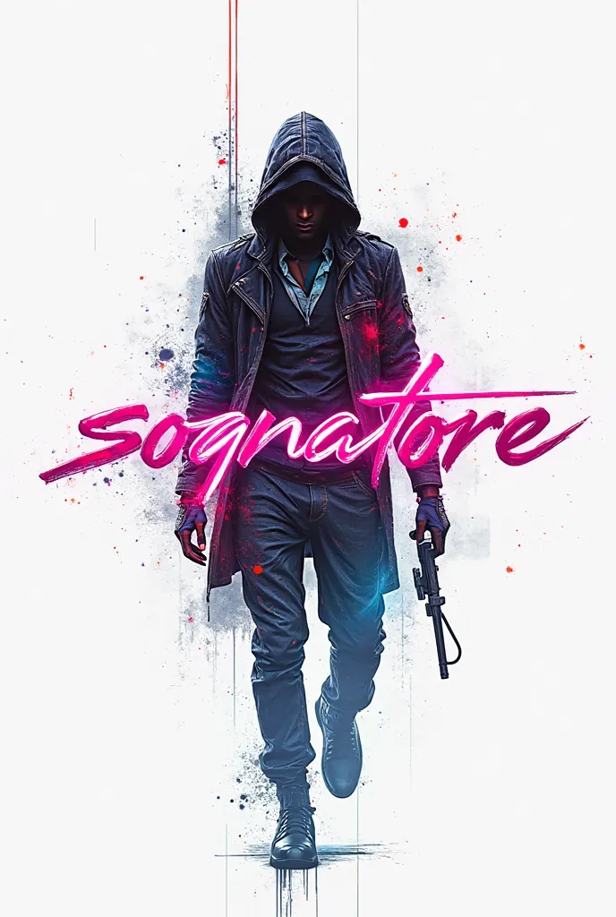 
"Graphic design with the Italian word 'Sognatore,' meaning 'Dreamer.' The design should have a classic cyberpunk style, neon and metallic colors, a futuristic, gritty aesthetic, and the font must be Metro. The background must be white."
