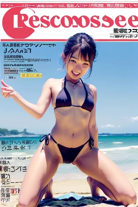 ((Embarrassing Expression:1.4))、(( Friendly Smiles:1.4))、((gravure idol style pose))、((Japanese boy magazine cover:1.4))、((camel toe:1.1))、(( Resort Beach:1.4))、((:1.4))((spread legs:1.4))、((stand on my knees:1.4))、(((scary micro bikini:1.4)))、((crotch gra...